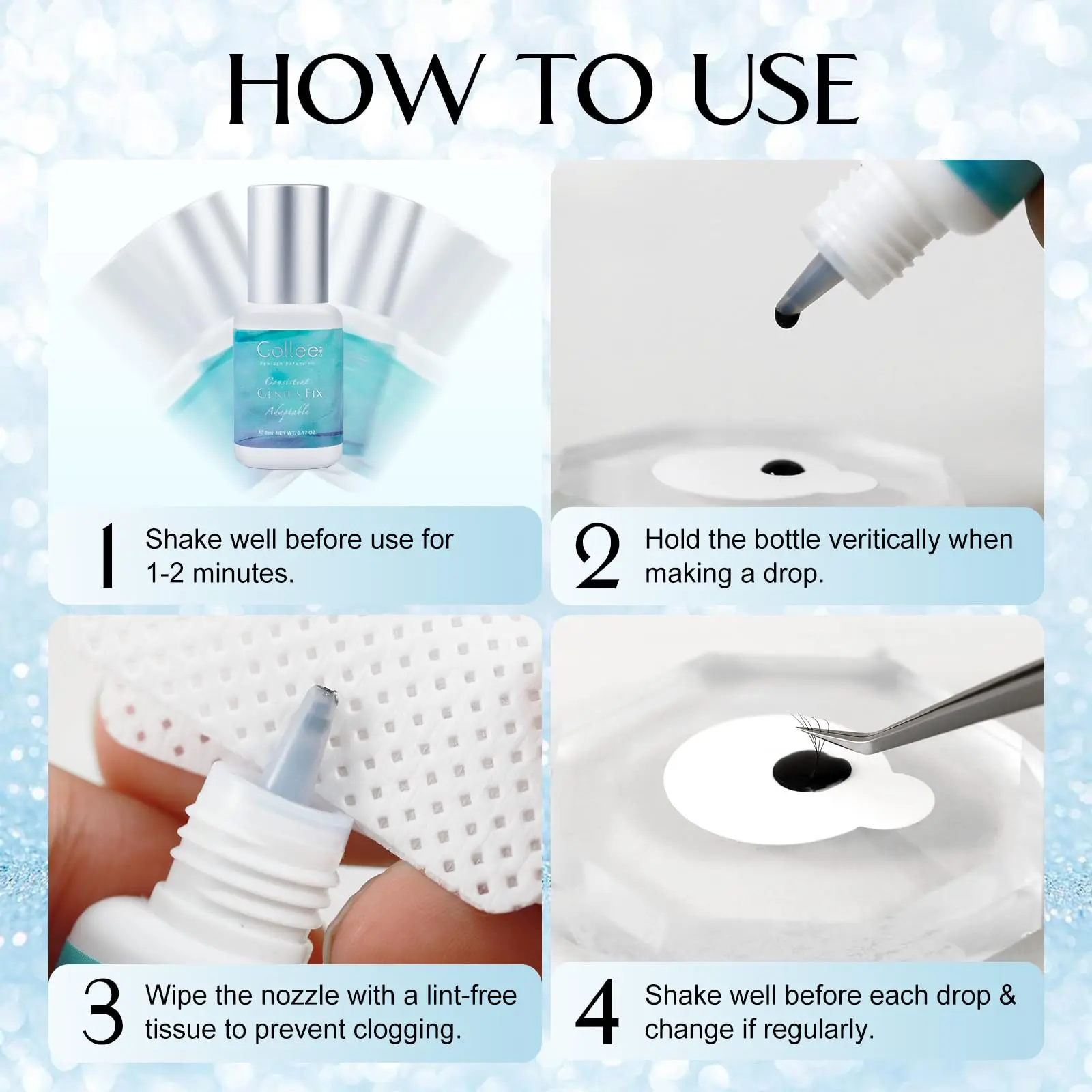 5PCS Gollee  0.5-1s Eyelash Extension Glue Fast Drying Professional Eyelash Adhesive Sweatproof for Running Waterproof Swimming