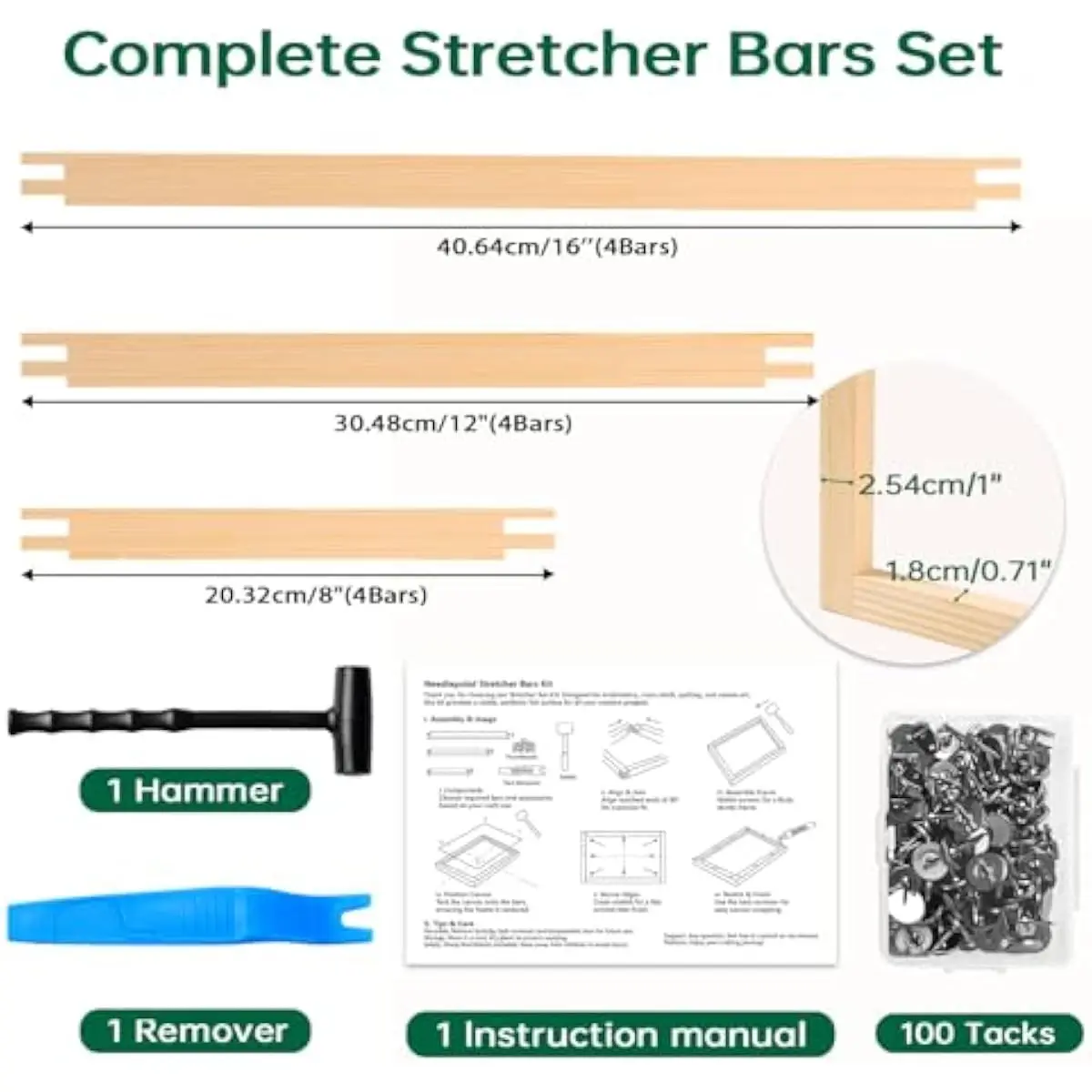 12 Pcs Needlepoint Stretcher Bars for Needlework 3 Sizes 8'12'16'
