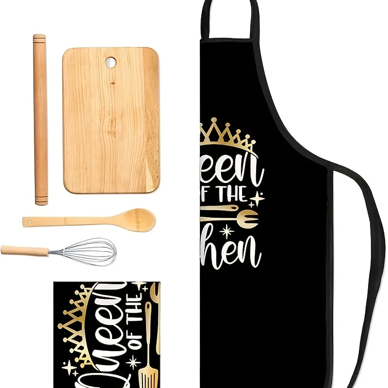 【Fashion Kitchen】Schürze mit Buchstaben-Aufdruck, langlebig und leicht zu waschen, Schürze für Küche und Haushalt zum Kochen und Backen