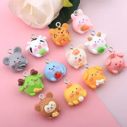 10Pcs Chinese 12 Zodiac Animal Resin Charms Cute Rabbit Sheep Dog Cow Crafts Decoration DIY Miniature Figurine Cabochon Pendants