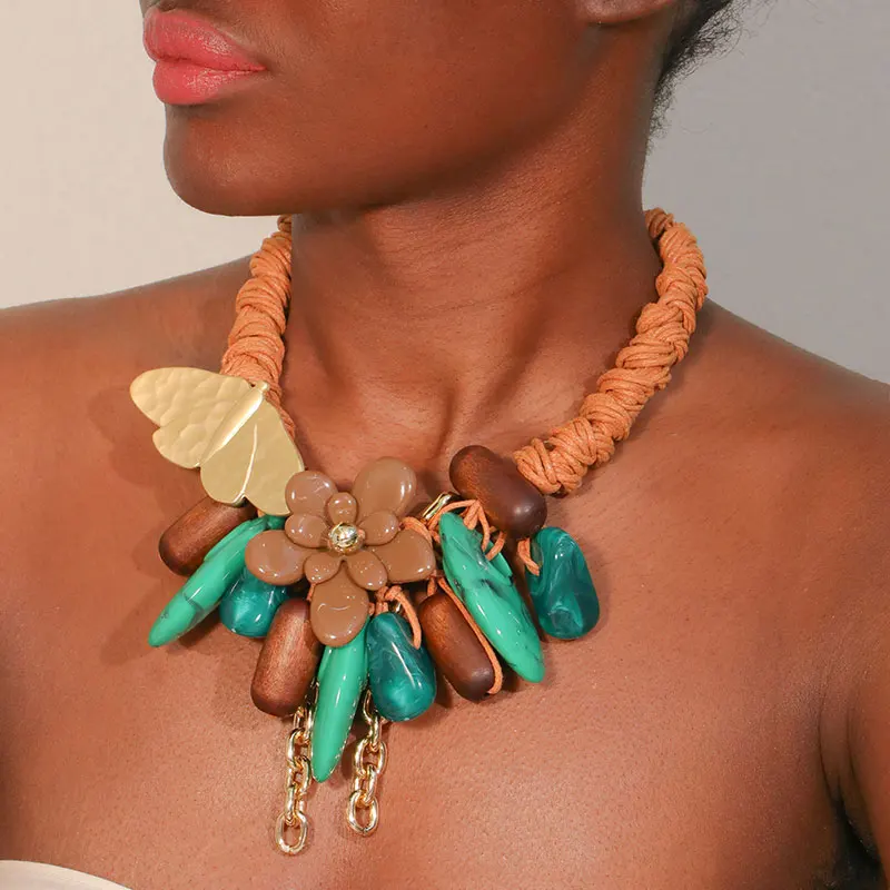

Statement Beads Necklace Butterfly Design for Woman Girl Wedding Party Jewelry