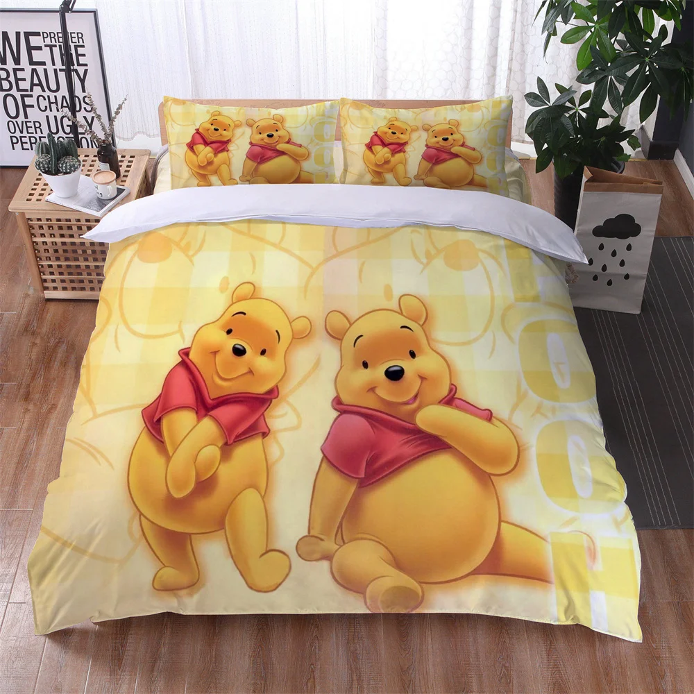 2/3 Duvet Cover Cute Winnie Cartoon Bedroom Decor Bedding Set Single/Double/Queen Size Bed Gift Kids Adult Teenagers Room Decor