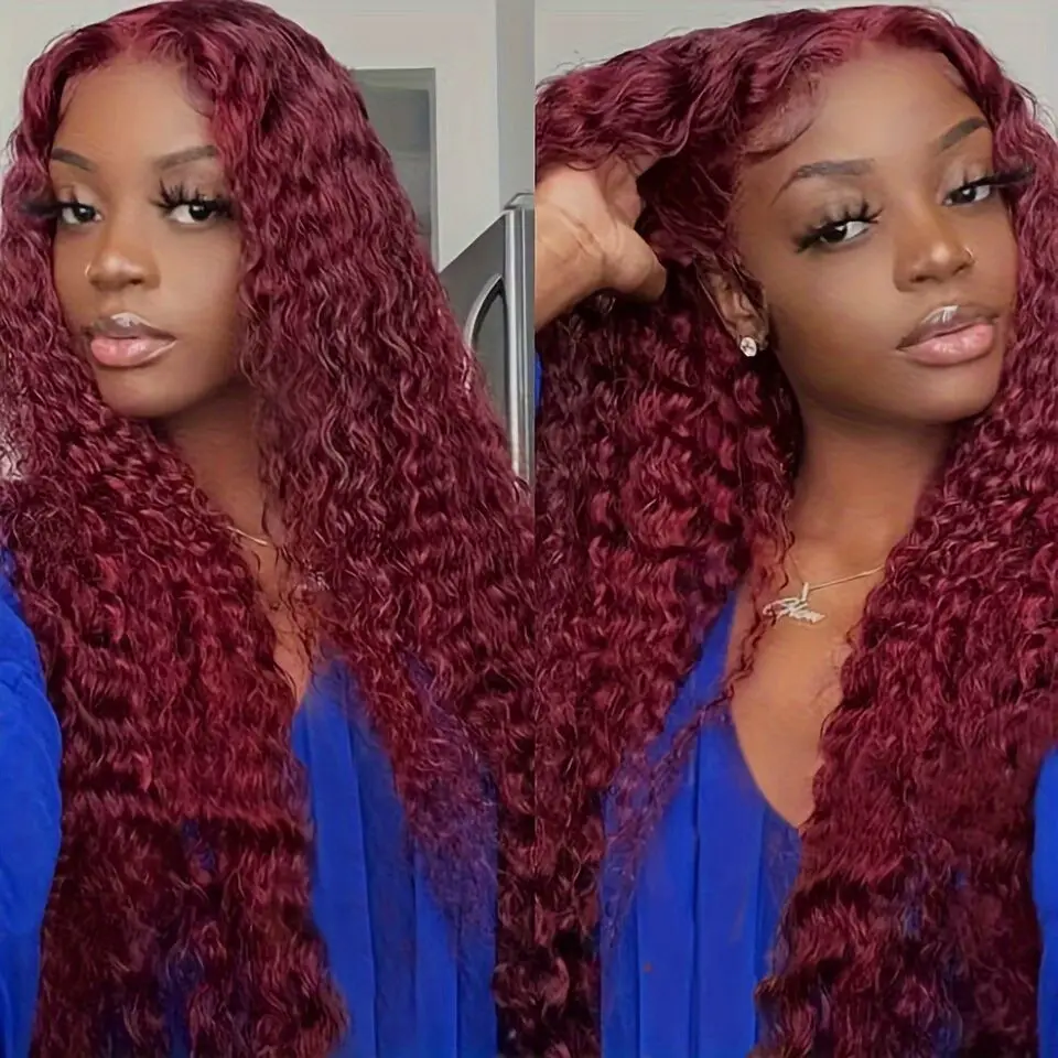 Deep Wave Glueless Human Hair Wig 99J Burgundy 7x5 Lace Closure Wig Brazilian 100% Human Hair 13x4 Lace Front Wig Ready To Wear