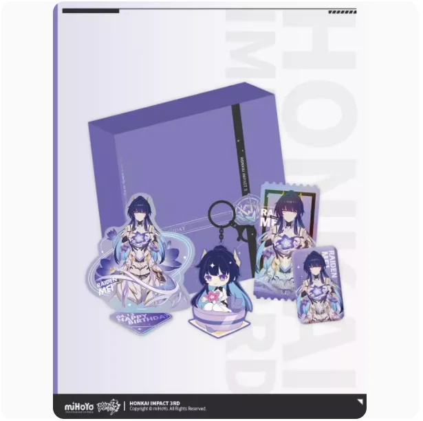 

2024 Anime Honkai Impact 3 Raiden Mei Birthday Commemoration Gift Box Herrscher of Origin Badge Pendant Laser Ticket Stand Card