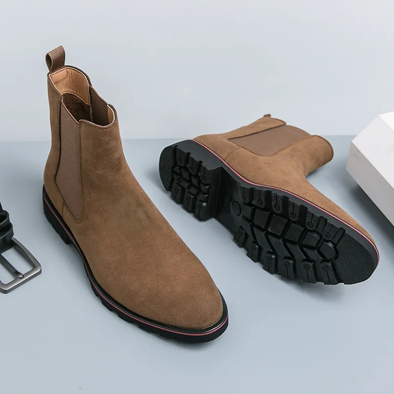 Vintage Style Men's Suede Boots Comfortable High Top Chelsea Boots Autumn Winter Business Shoes Man zapatos de vestir hombre