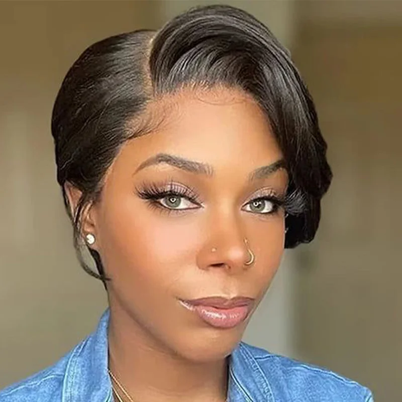 Short Human Hair Wigs Pixie Cut Straight Remy Brazilian Transparent Straight Bob Human Hair Wigs For Black Women