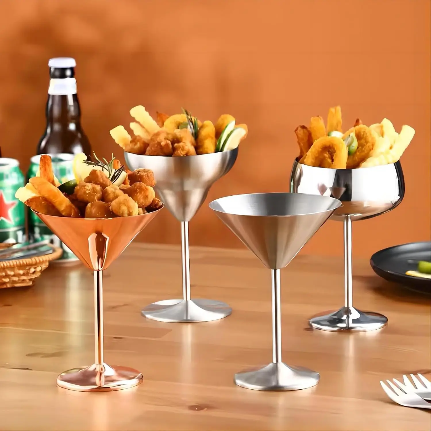 304 Stainless Steel Martini Cocktail Glass Champagne Goblet Wine Cup Rose Gold Karaoke Bar Metal Utensils Personalized Design