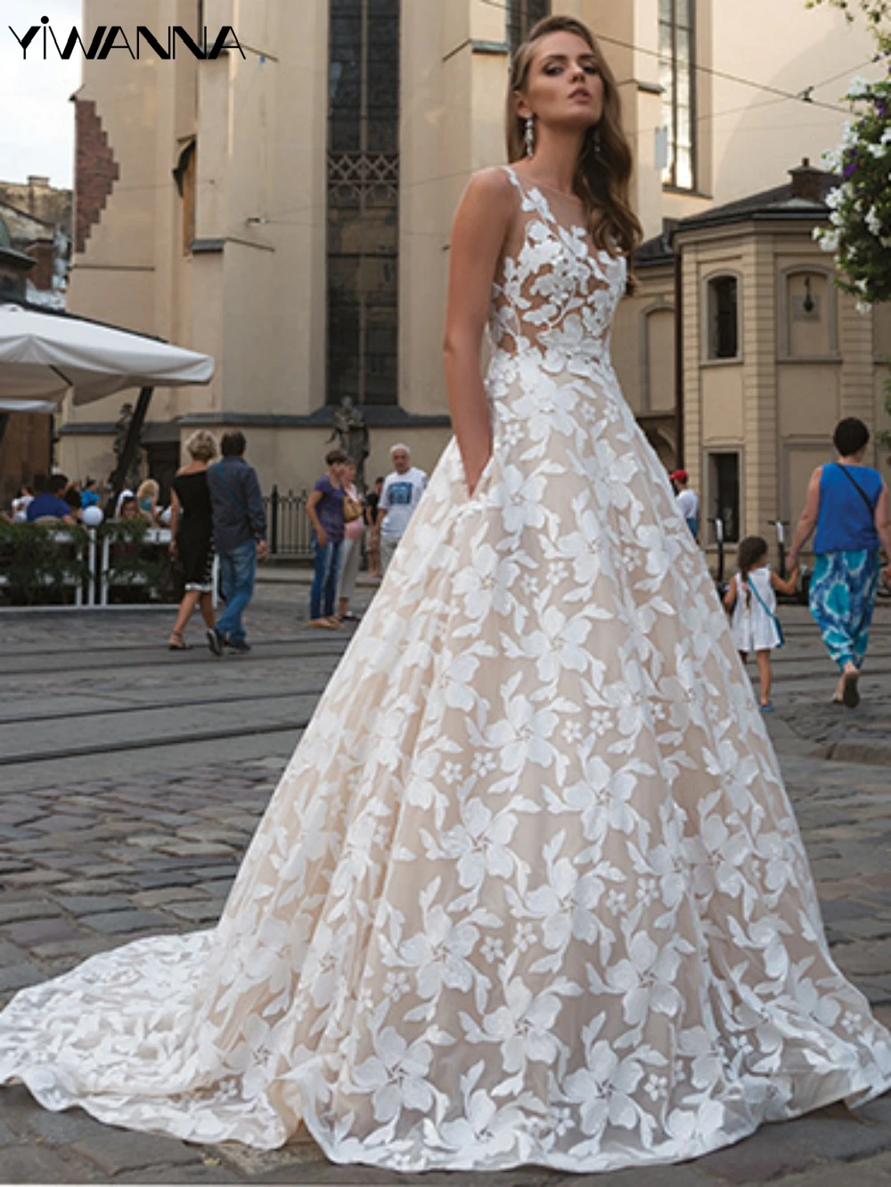 Sexy Mouwloze Trouwjurk Klassieke Kanten Appliques Jurk Voor Bruid Elegante A-Lijn Lange Bruidsjurk Robe De Mariée