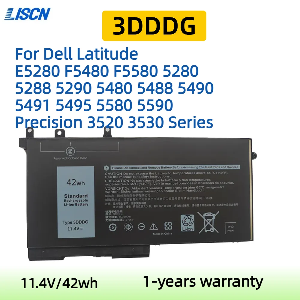 3DDDG 11.4V 42WH Laptop Battery For Dell Latitude 5280 5288 5480 5580 5490 5590 5491 5591 5495 5488 M3520 M3530 Series