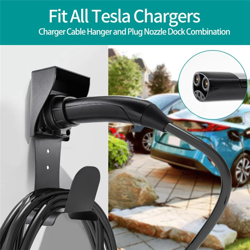 

New Arrival EV Charger Holder Wall-Mount For Tesla Model Y/3/X/S With Non-Cutting Cable Holder & Secure Lock, Indoor/Outdoor