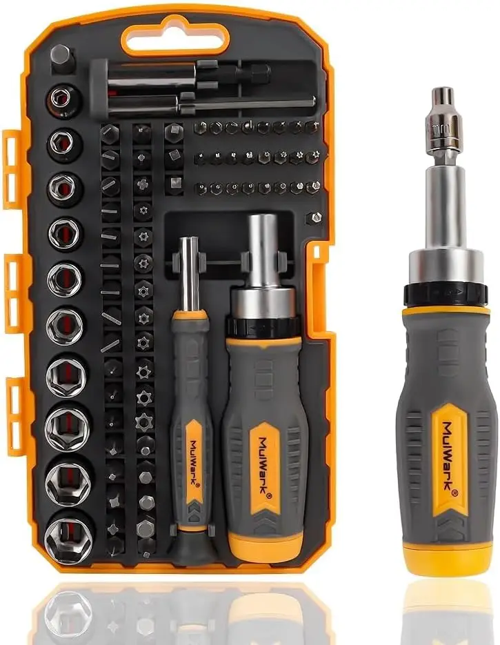 

77-Piece Screwdriver Bit Set & Socket Kit, Ratcheting Multi Bit Screwdriver with Case for Home DIY, Electronics, Car Emergency