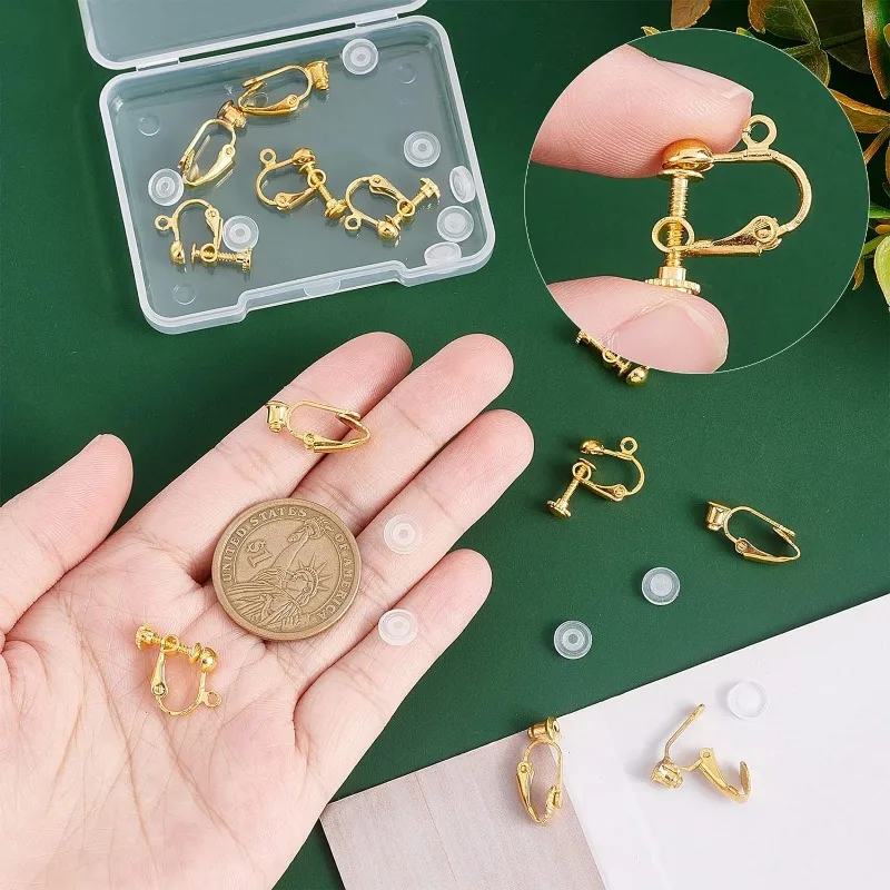 1 Pudełko 12Pcs 2 Style Clip-on Earring Findings Stud Clip On Earring Converter Clip On Dangle Earring Post Earring Clips Mosiężny kolczyk — zdjęcie 4