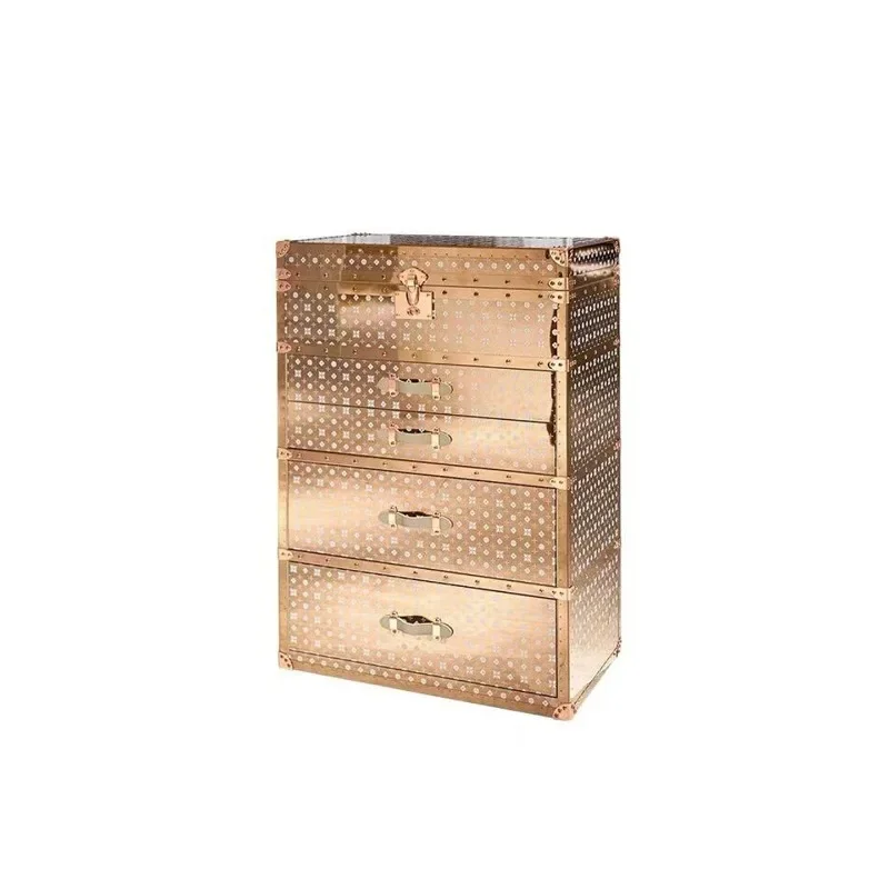 Italian light luxury stainless steel chest, villa decoration storage cabinet