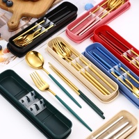3pcs/set Cutlery With Box Holder Dinnerware Spoon Fork Chopsticks Set Travel Tableware Stainless Travel Cutlery Set Utensil Case