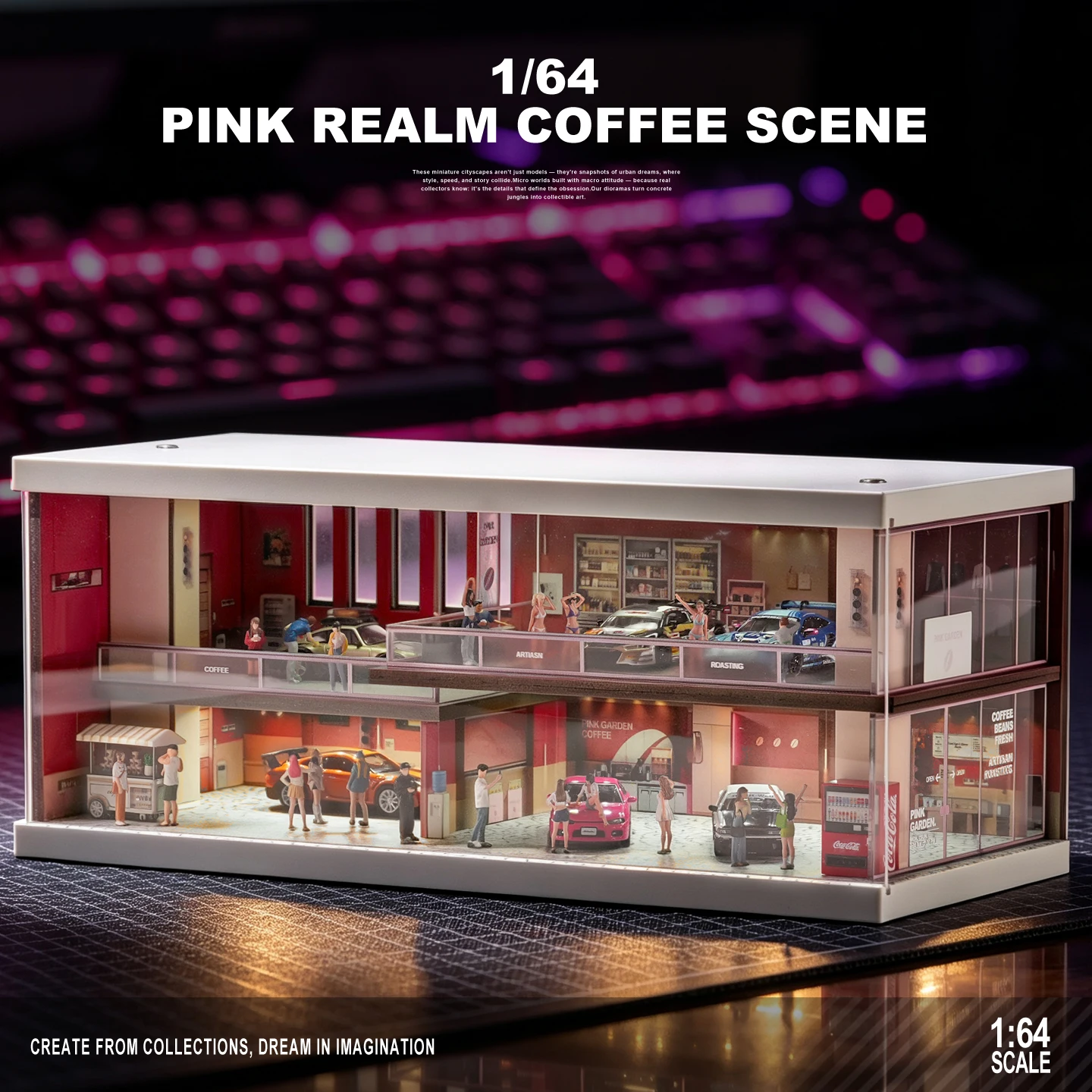 Collector 1: 64 Car Model Double-story Exhibition Hall Scene Realistic Garage Display Box Storage Dust-proof Decorative Item