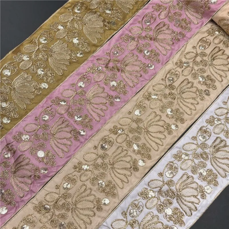 1 Yards Gold Thread Lace Fabric Sofa Barcode Clothing Accessories Handmade Embroidery Ribbon Accessories