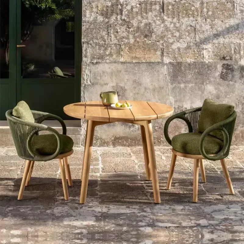 Outdoor Rattan Dining Table and Chairs Set for Courtyard Villa Balcony Hotel Garden Furniture Teak Style Patio Leisure
