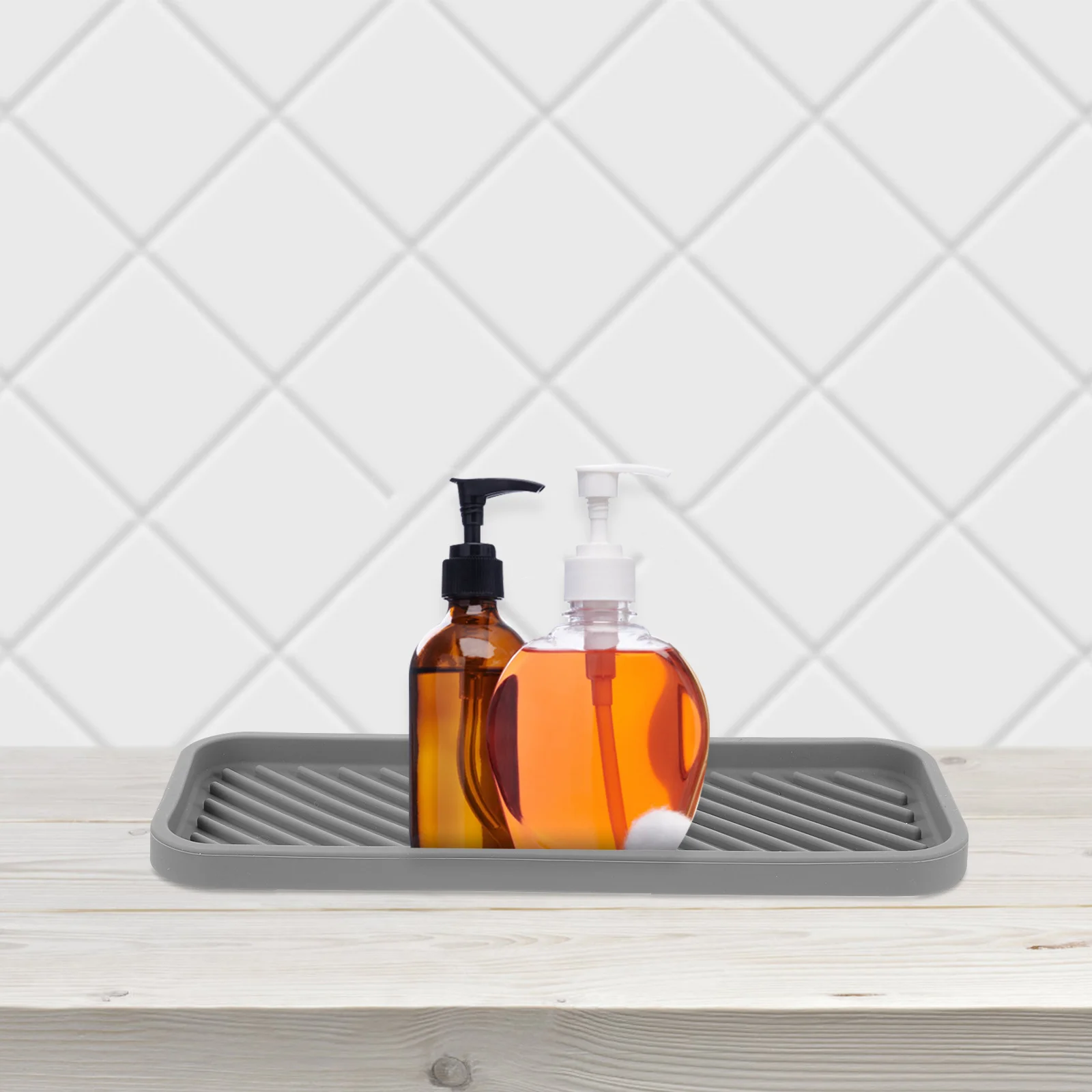 ถาดซิลิโคนอเนกประสงค์ แผ่นรองตกแต่ง แผ่นรองแห้ง สำหรับเคาน์เตอร์ครัว ห้องน้ำ ชั้นวางของในห้องน้ำ จานเก็บของ