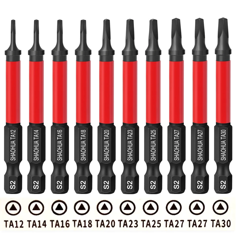 

10PCS upgraded electronics triangle screwdriver bits set includes: TA12,TA14,TA18,TA20,TA23,TA25,TA27,TA30 2.5Inch length