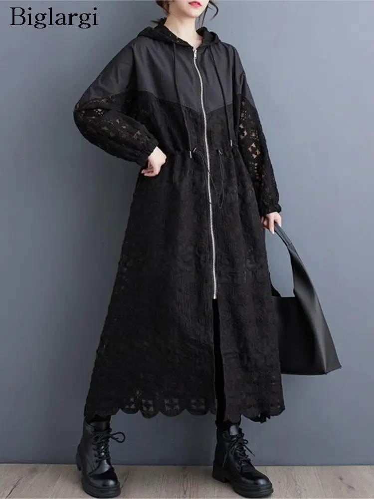 

Осенний плащ большого размера с капюшоном, женский модный женский ветрозащитный плащ, свободное плиссированное женское пальто с рюшами