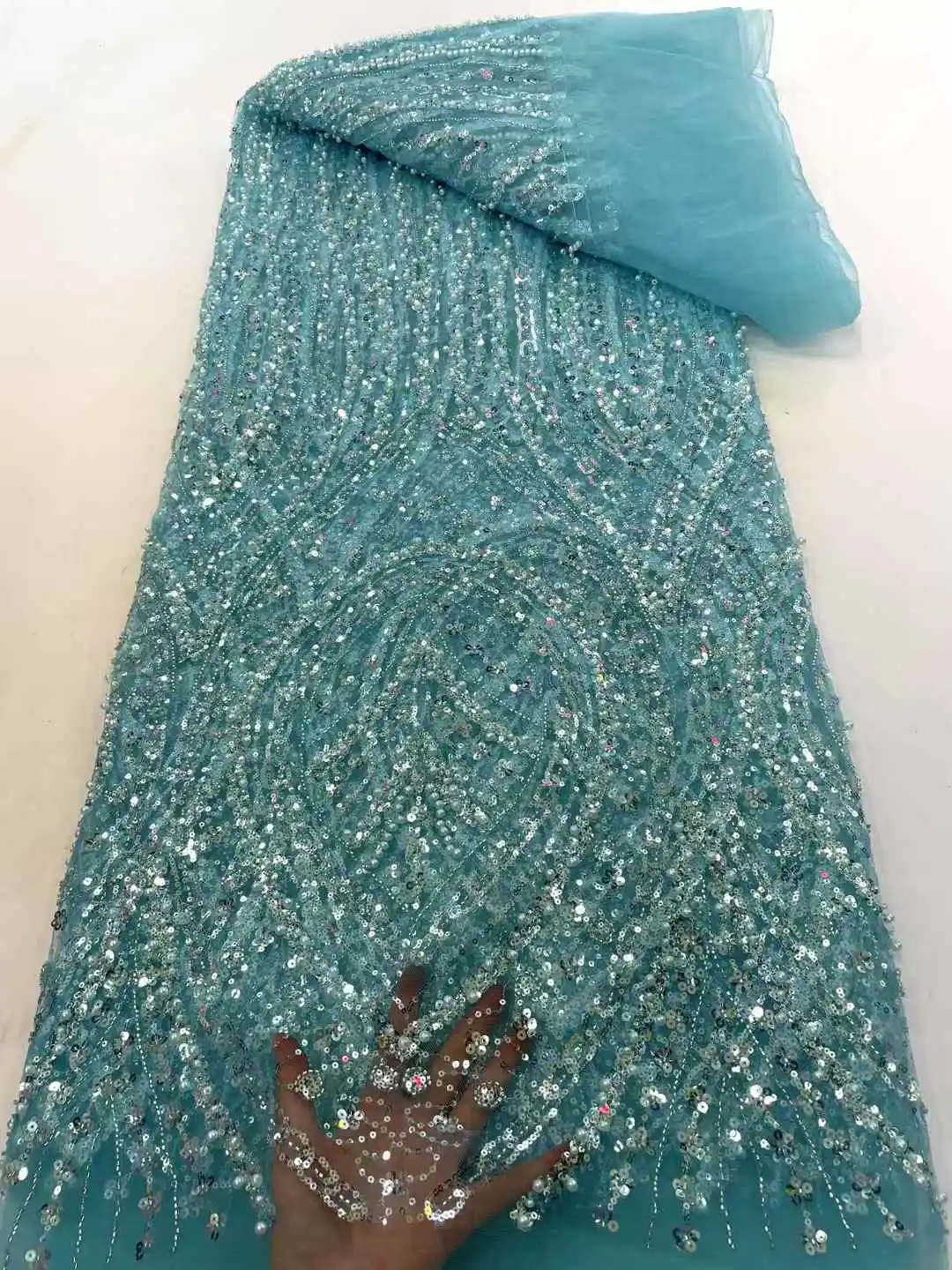 

2025 African French Nigerian High End Tulle Lace Fabric With Beads Sequins Mesh for Embroiderg Wedding Party Bride Sewing Dress