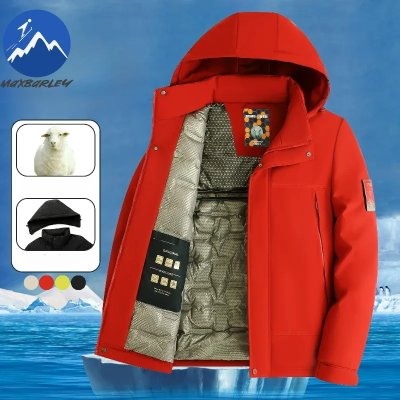 Maxbarley 2026 Winter Parka Men Fashion Waterproof Graphene Warm Cotton-Padded Jacket Casual Ski Hiking Windbreaker Hooded Coat
