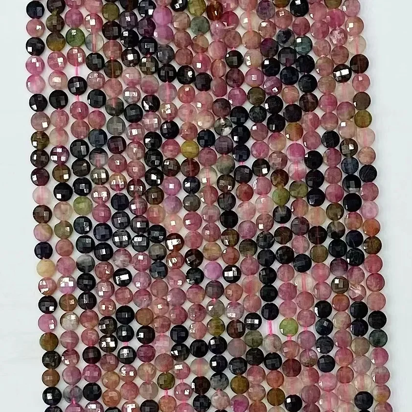 Natural Color Tourmaline Stone Round Facted Beads 38cm Women Trendy Jewelry DIY Bracelet Necklace Accessories Fashion Elegant