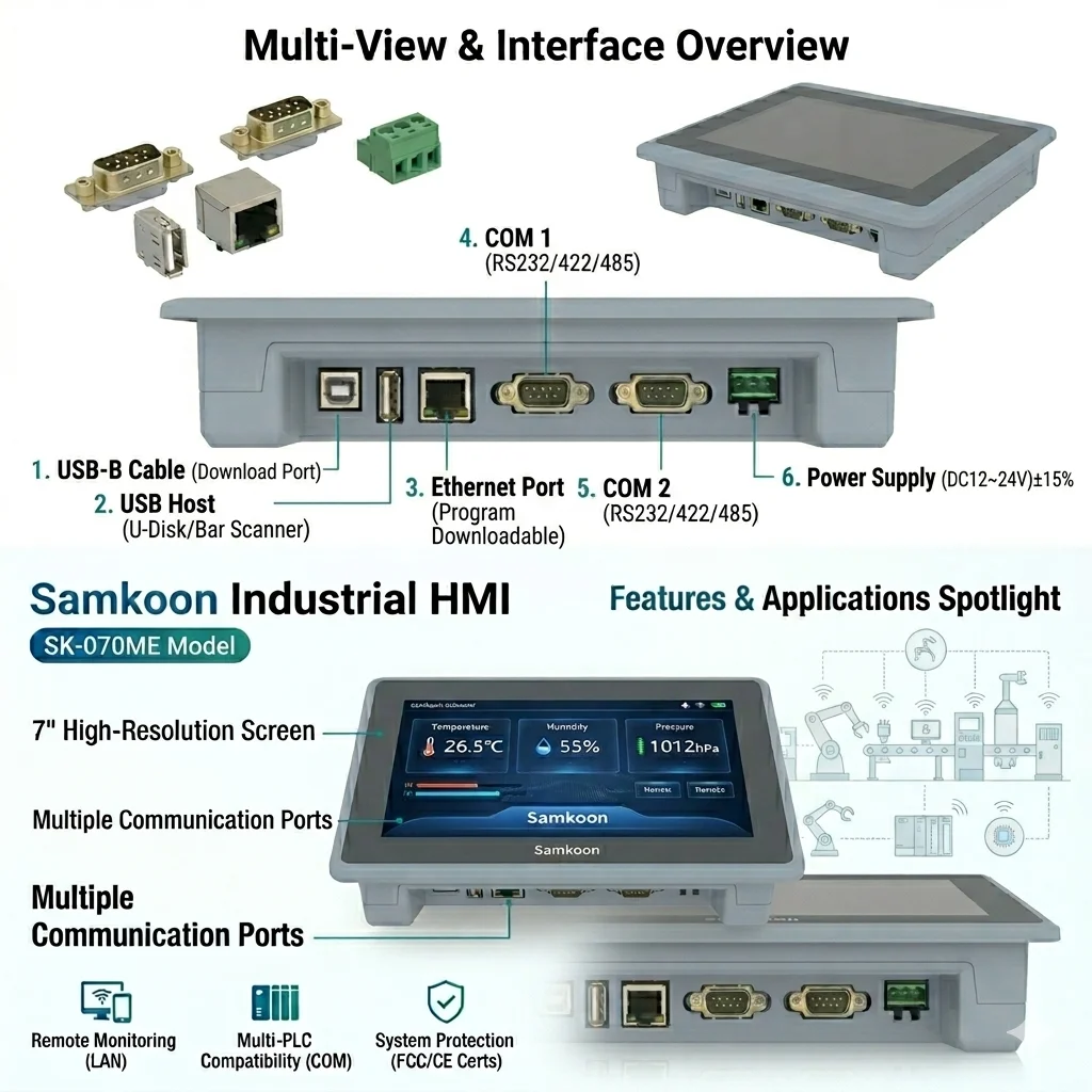 Samkoon SK-070ME 7 inch HMI Touch Screen 800x480 Ethernet Port RS232/422/485 for Industrial Automation PLC Controller New Case - view 4