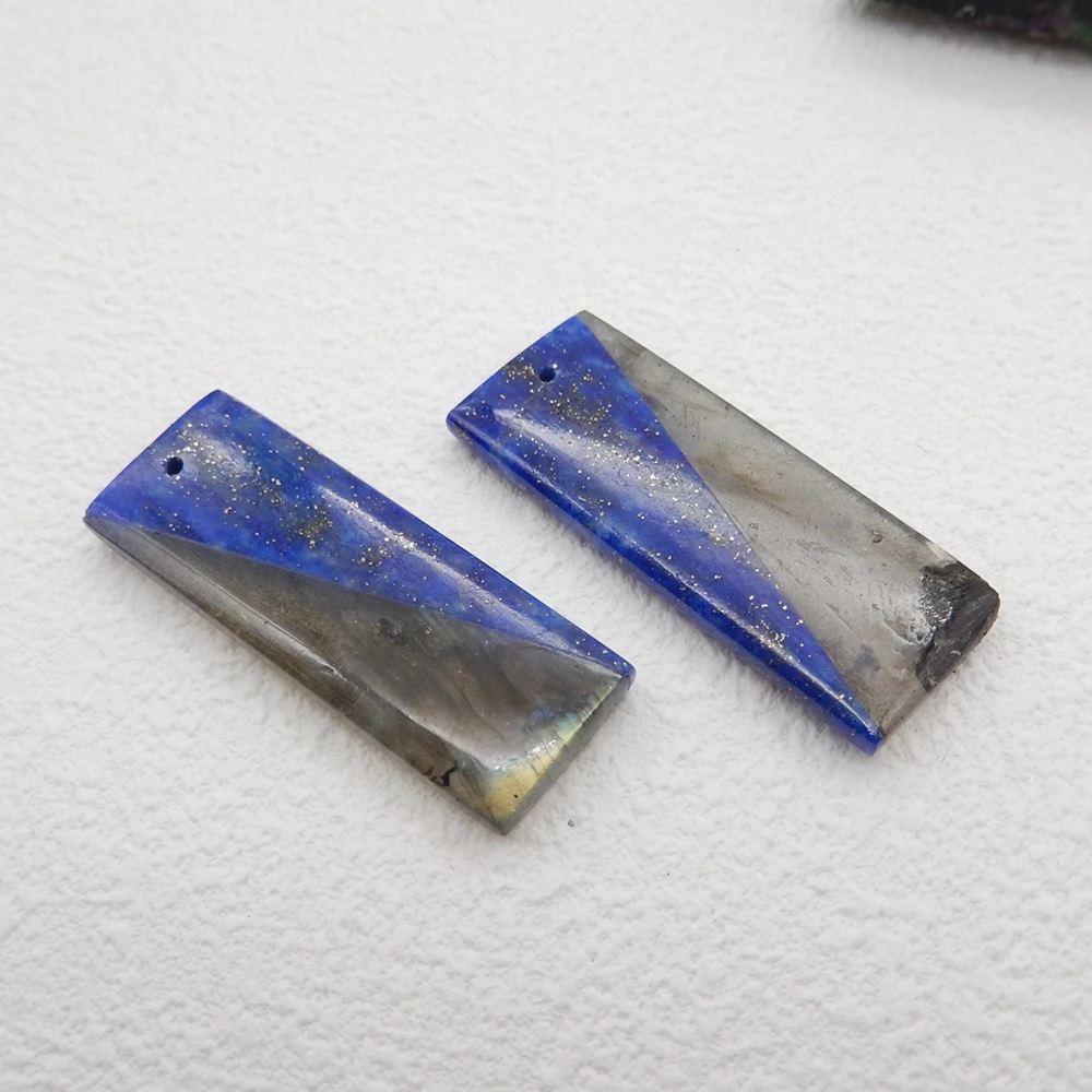 Natural Labradorite and Lapis Lazuli Intarsia Rectangle  Earrings For Womens, Gemstone Earrings Set Wholesale For Jewelry Making
