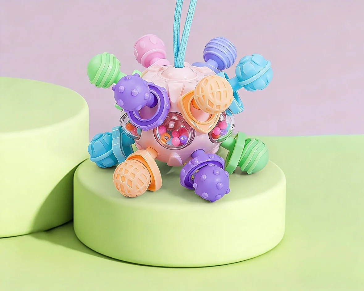 Montessori 0-12 Months Baby Sensory Rattle Teether Toys , Grasping Activity Development Silicone Toys,  Birthday Christmas Gift