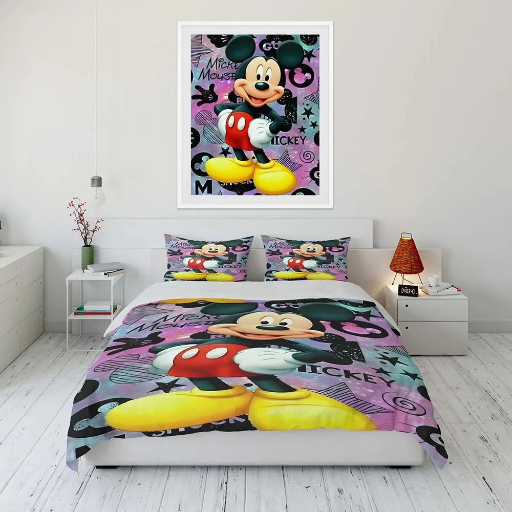 Disney Mickey-Minnie Mouse Cartoon Bedding Set Quilt Spiderman Duvet Cover Comforter Bedclothes Children Kid Bed Birthday Gift