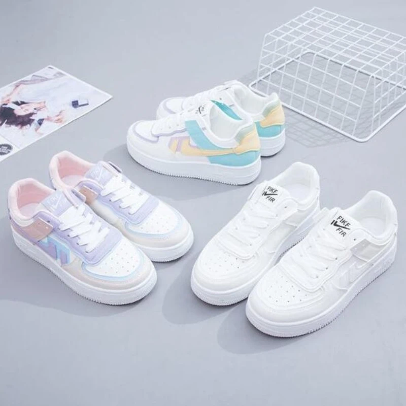 Van Witte Vrouwen Sneakers Wit Roze Tennis Mooie Casual Schoenen Vrouwelijke Student Blauwe Lage Top Platform Flats Dames Gevulkaniseerde Schoenen