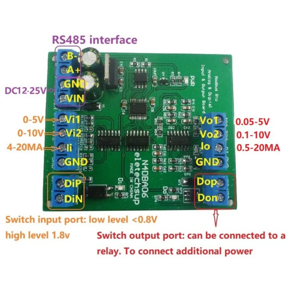 DC 12V 8CH 아날로그 디지털 입력 출력 장치, 0-5V 0-10V 4-20MA DAC ADC RS485 Modbus RTU 보드, PCB 보드만