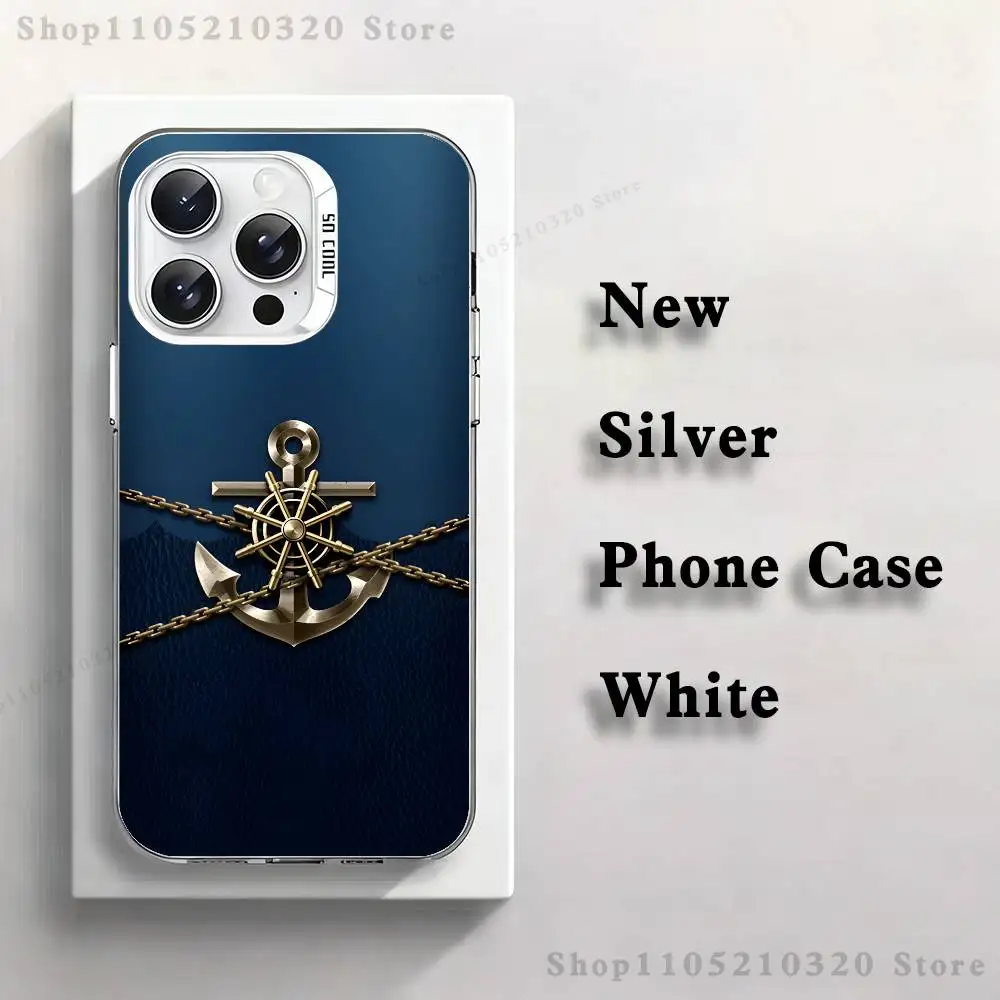 حافظة هاتف على شكل قارب مرساة على شكل عجلة السفينة لهواتف iPhone 17,16,15,14,13,12,11,Mini,Pro,E,MAX غطاء أبيض من السيليكون غير اللامع #3