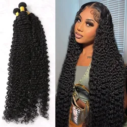 YIJIMEI 30 32 Inch Human Hair Weave Natural Color Brazilian Kinky Curly Bundles  Jerry Curly Human Hair Extensions 1 3 4 Bundles