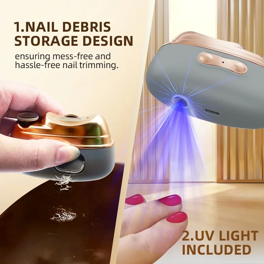 Updated Electric Nail Clipper 4 Functions Auto Nail File UV Light Chips Storage Portable Cutter Drill Nail Care Polisher Trimmer