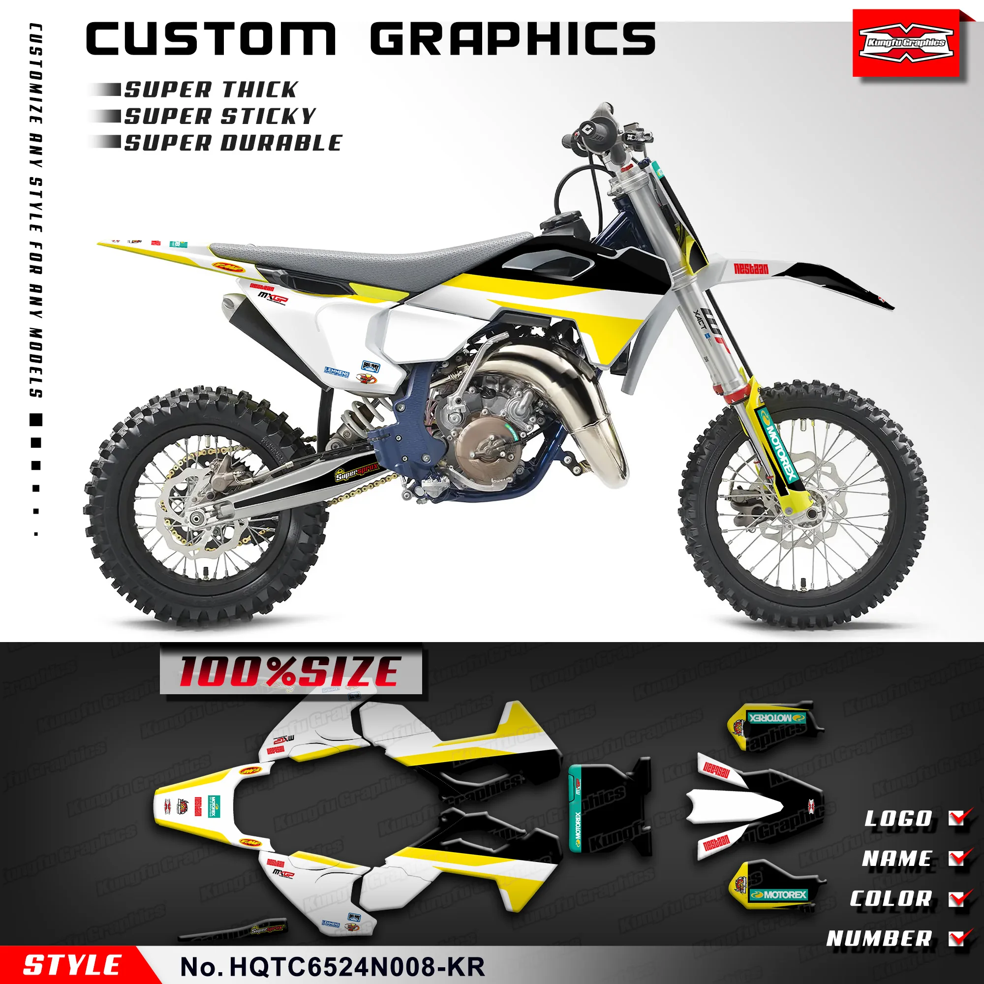 

KUNGFU GRAPHICS Graphics Kit Decals Stickers for Husqvarna TC65 TC 65 2024, HQTC6524N008-KR