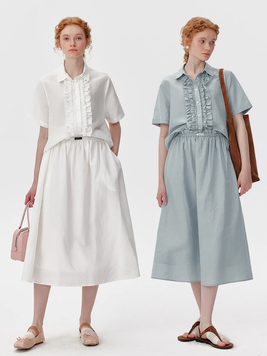 

Комплект из шелково-льняной ткани: топ и юбка миди для женщин, летний модный наряд с деревянными элементами декора