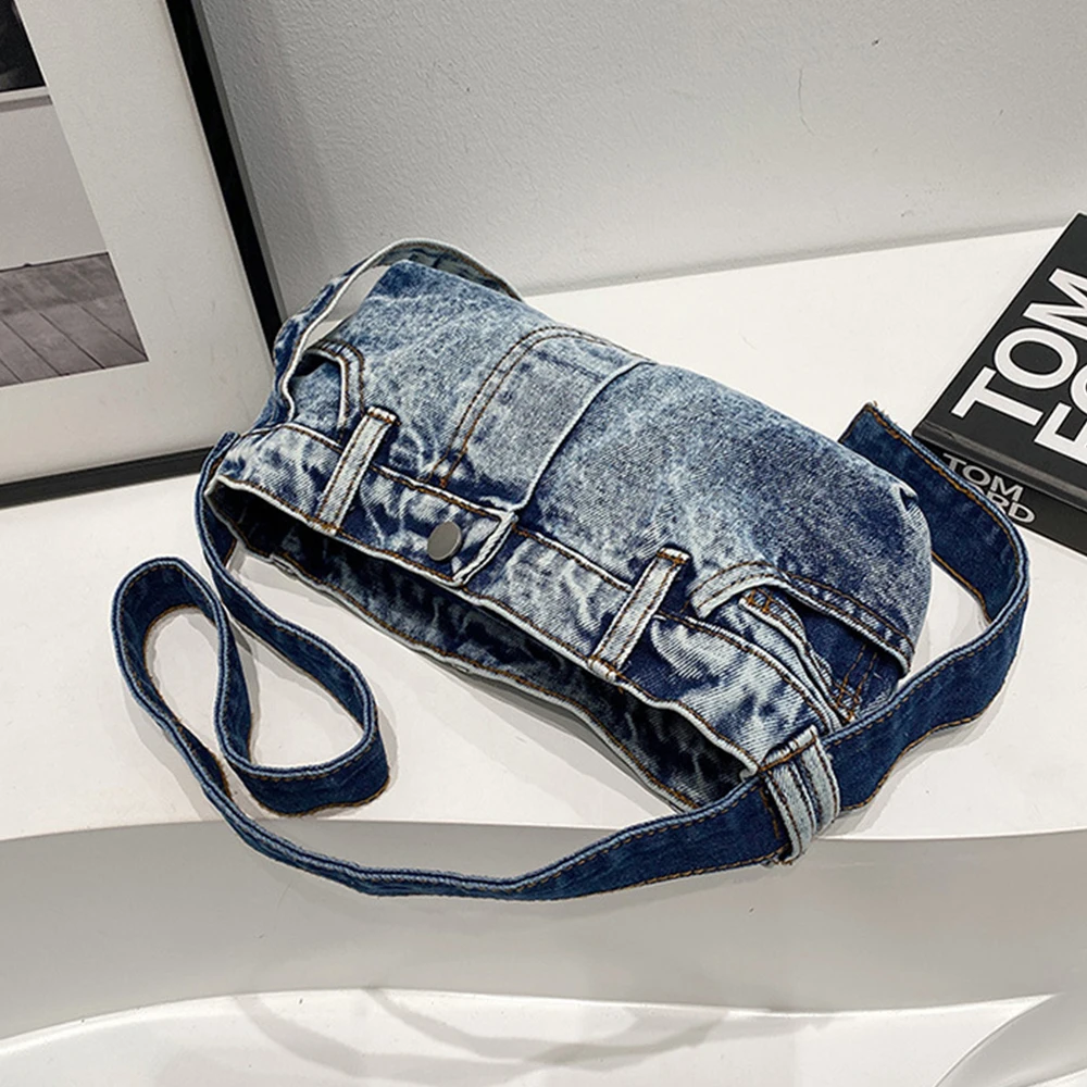 Funny Jeans Design Women Shoulder Bag Fashion Denim Pants Handbags Canvas Wide Strap Crossbody Bags for Women Square Flap Tote