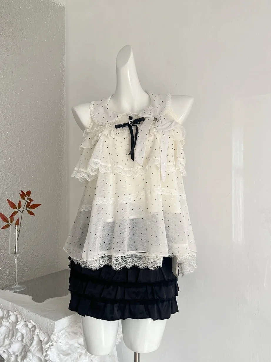 

Princess Style Two-Piece Set Women's Summer Lace Knot Top Half Skirt Ensemble Fashionable Student Uniform Work Outfit