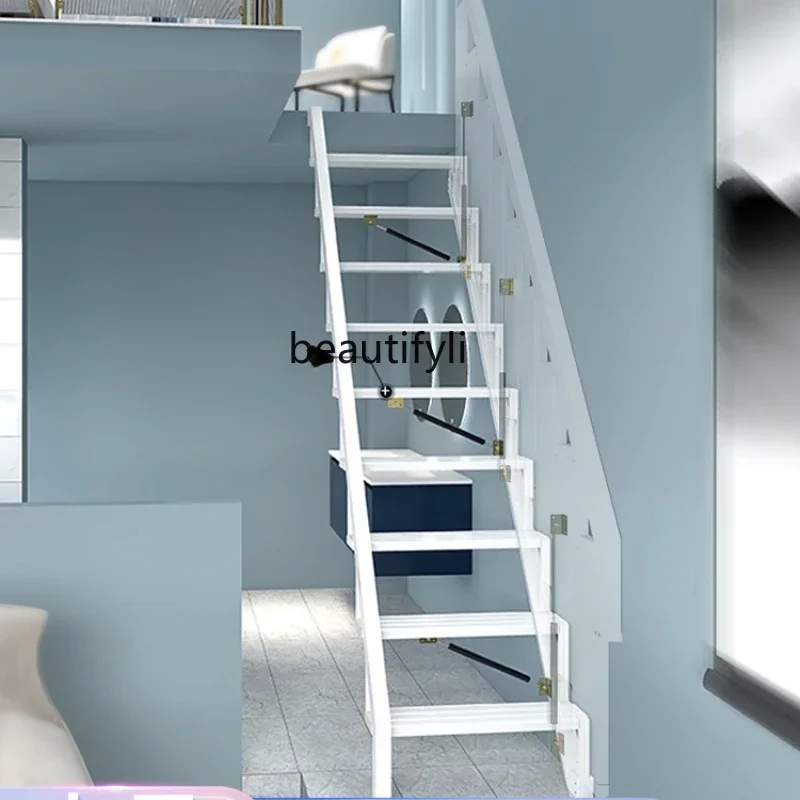 Q181  Folding Home Stairs Indoor and Outdoor Attic Retractable Duplex Villa Side Wall-Mounted Side Flip Armrest Ladder