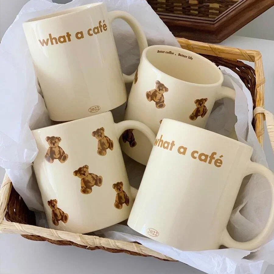 300ml Cute Restore Ancient Ways Bear Mug Ceramic Cup Fun and Novel Gift for Ladies and Girls Coffee Cup Drinking Mug Water Cup