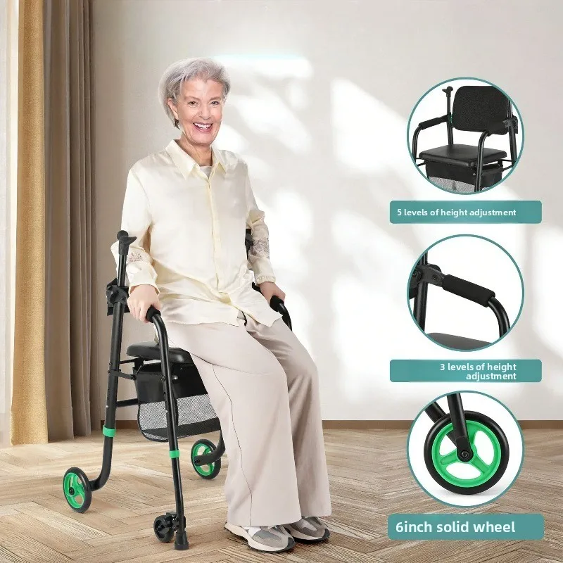 Elderly Walking Walker Four-wheel Stroke Hemiplegia Rehabilitation Walking Aids Crutches Trolley Rollator Walkers for Seniors