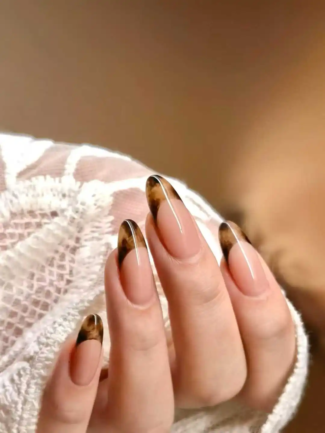 

False Nail Autumn Winter Handmade Caramel French Tips Nail Press On Nails Leopard Print French Fall Almond Press Ons Fake Nails
