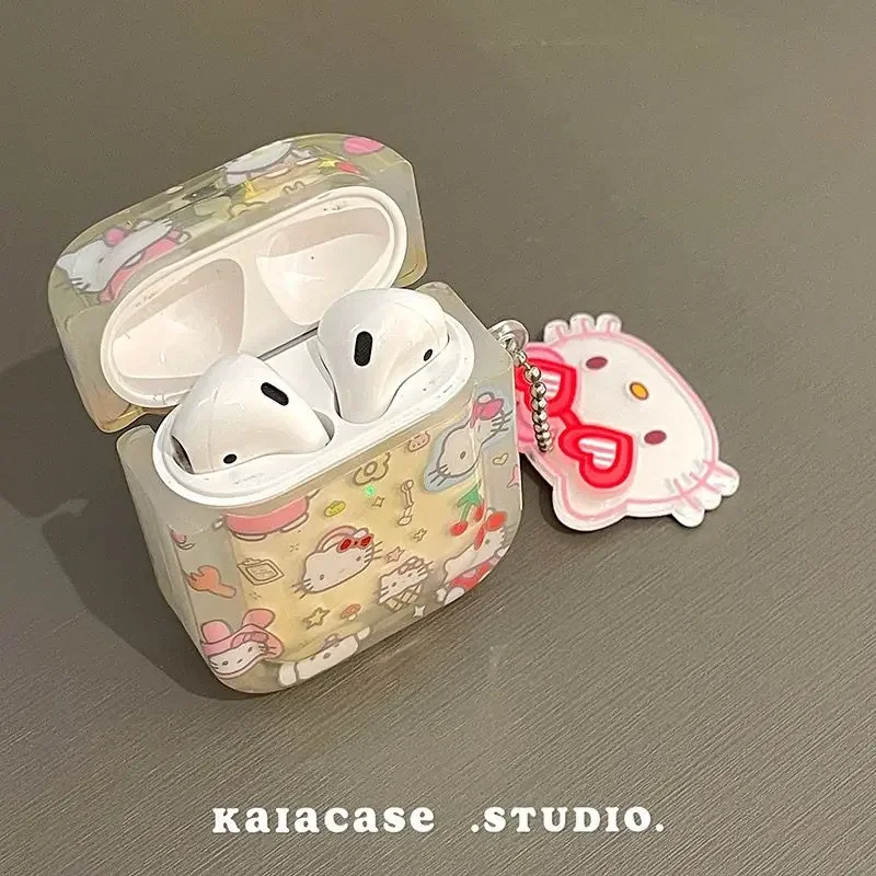 Caso de ouvido sem fio Bluetooth para crianças, brinquedos bonitos dos desenhos animados, coração feminino, Hello Kitty Airpods Pro 1, 2, Sanrio, Kawaii Anime Apple