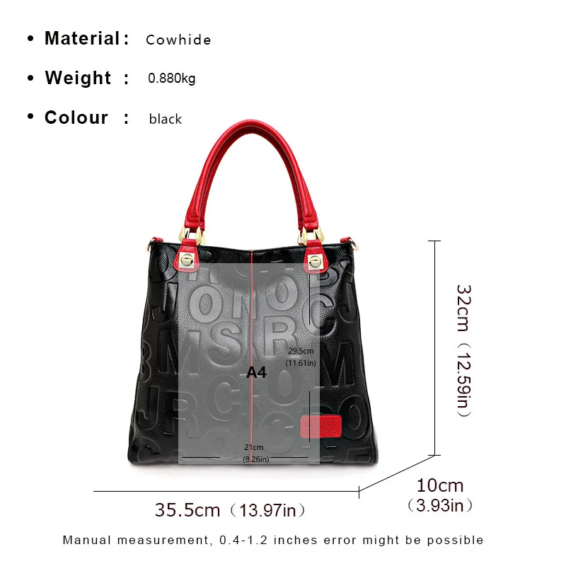 New Fashion Versatile Women\'s Handheld Shoulder Bag with Large Capacity Letter Printing High Quality Cowhide Tote Bag