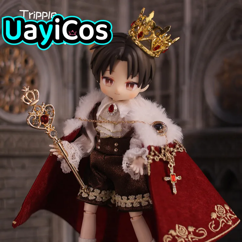 

In Stock 1/12 1/8 BJD Doll Clothes Palace King Red Crown Cloak Gem Metal Chain Clothing Costume Suit Doll Accessories Anime Game
