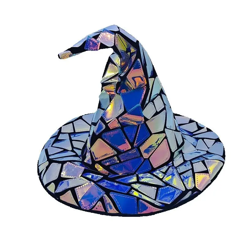 

NEW Cyberpunk Laser Mirror Pattern Hat Cosplay Witch Hat Cap Halloween Party Bar Music Dancer Singer DJ Perfermence Stage Props