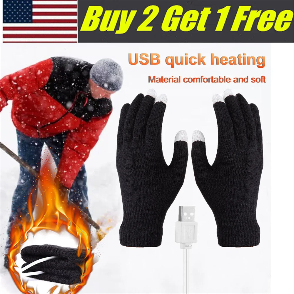 Electric USB Heated Gloves Men Women Winter Warming Thermal Ski Snow Touchscreen Hand Warm Windproof Gloves Xmas Gift