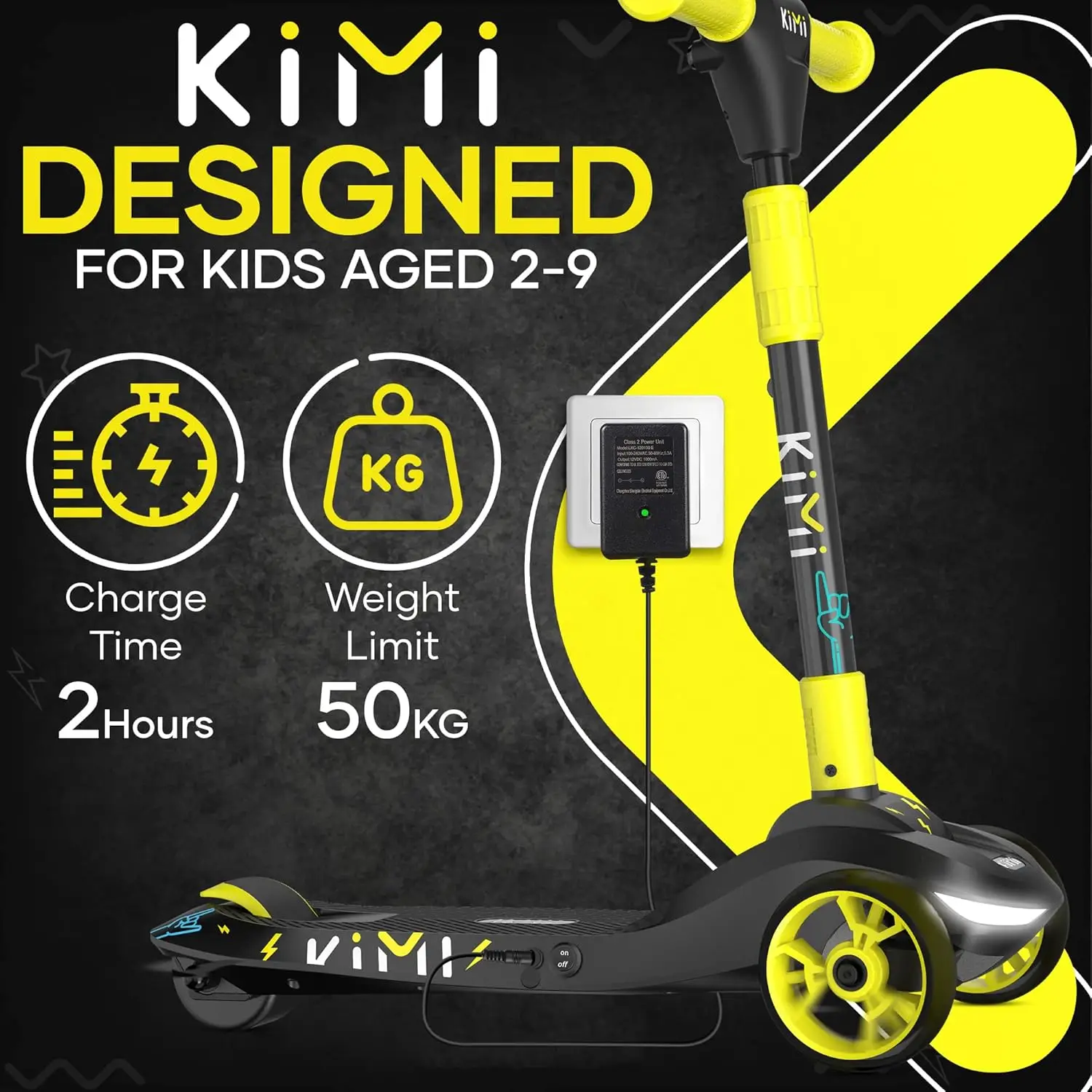 Kimi 3 Wheel Electric Scooter for Kids and Toddlers Ages 2-9, Premium Front Light and Wheel Lights, Boys and Girls, Safe Kick Li